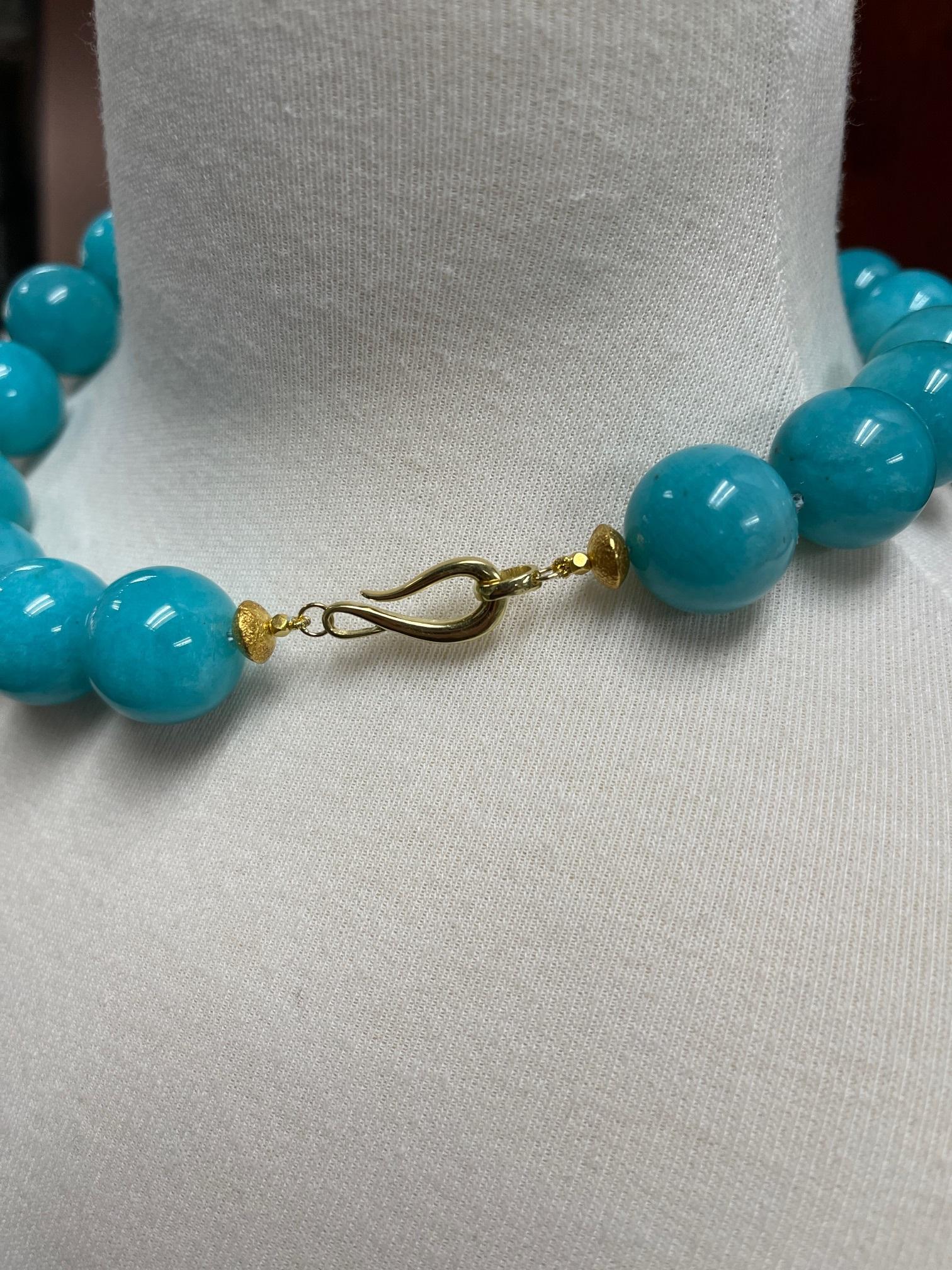 20mm Amazonite and 18k Yellow Gold Beaded Necklace, 19 Inches im Angebot 3