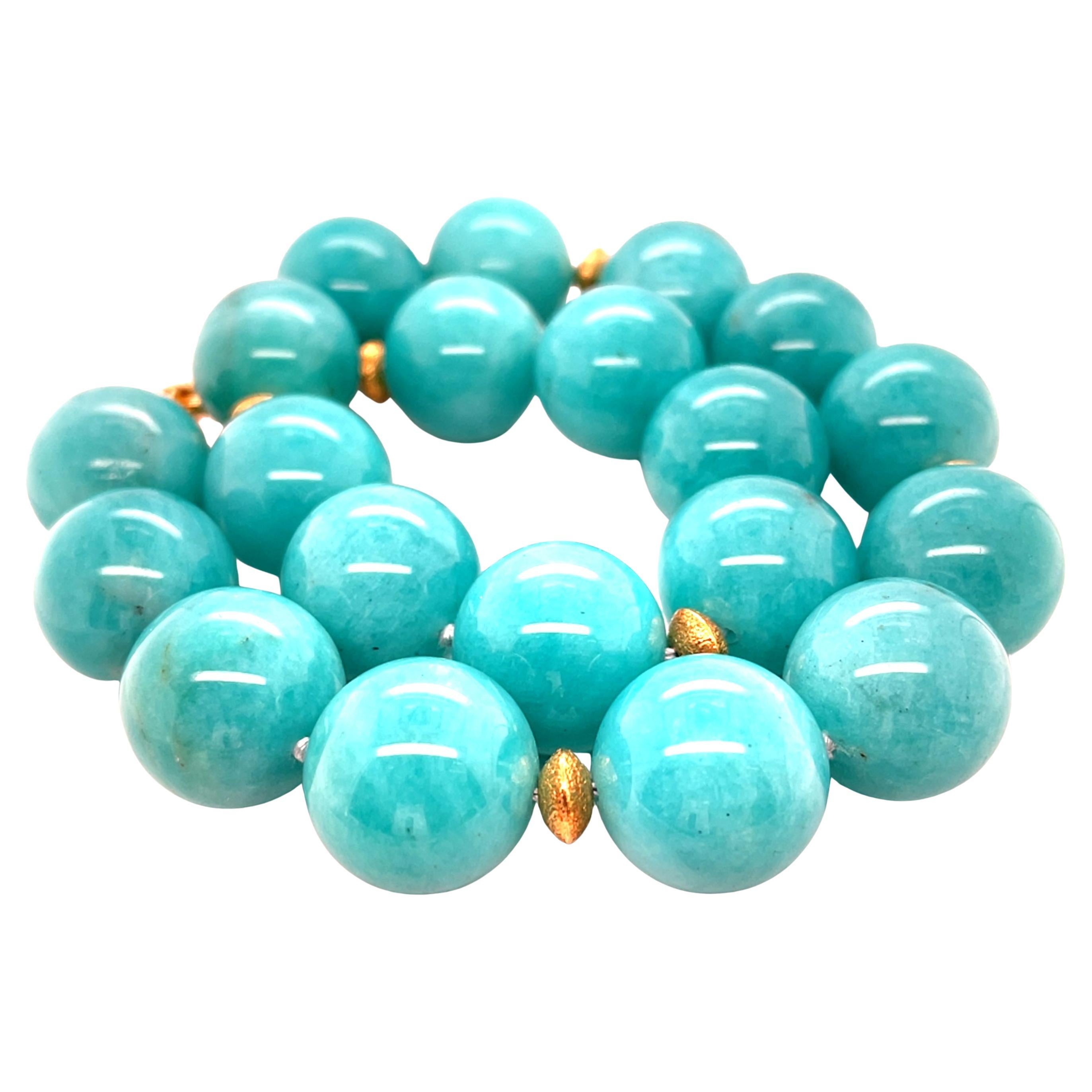 20mm Amazonite and 18k Yellow Gold Beaded Necklace, 19 Inches
