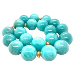 20mm Amazonite and 18k Yellow Gold Beaded Necklace, 19 Inches