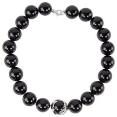 Black Onyx 20mm Beads Sterling Silver Statement Necklace