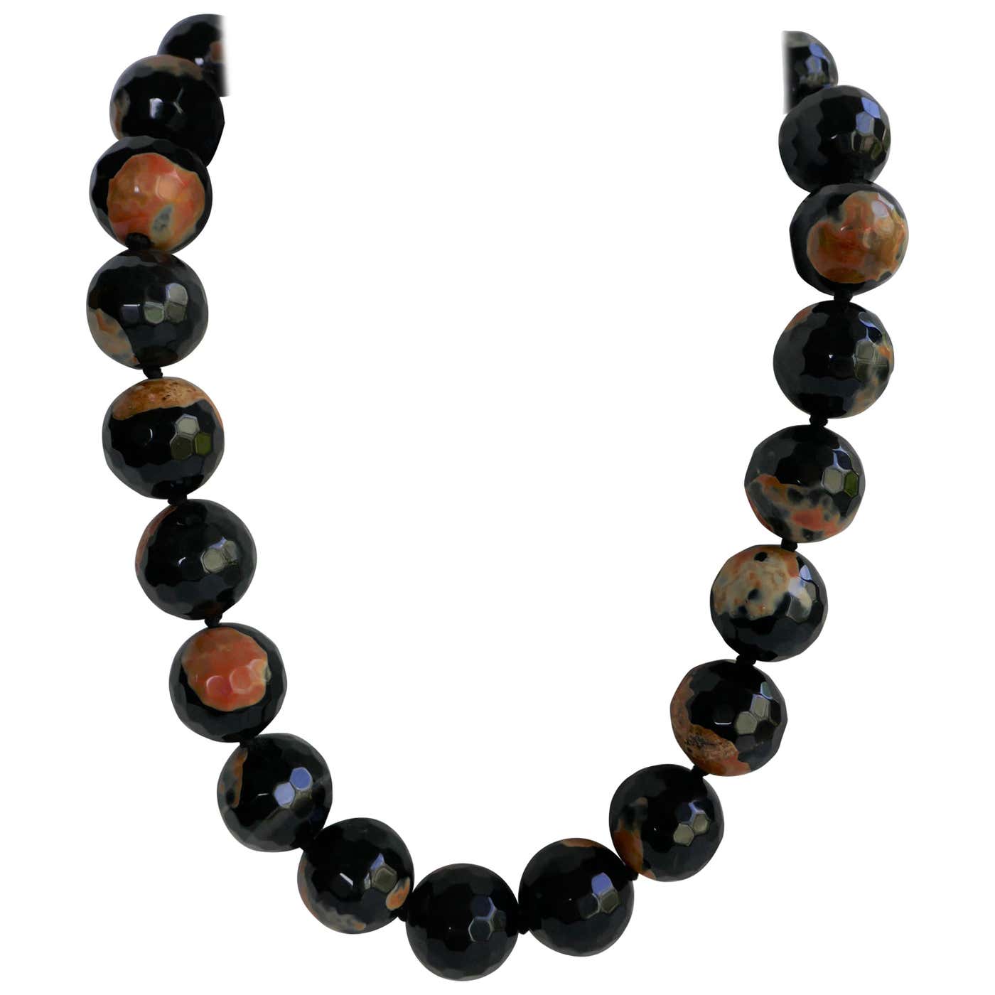 20mm Fire Agate 925 Sterling Silver Gemstone Necklace For Sale at ...