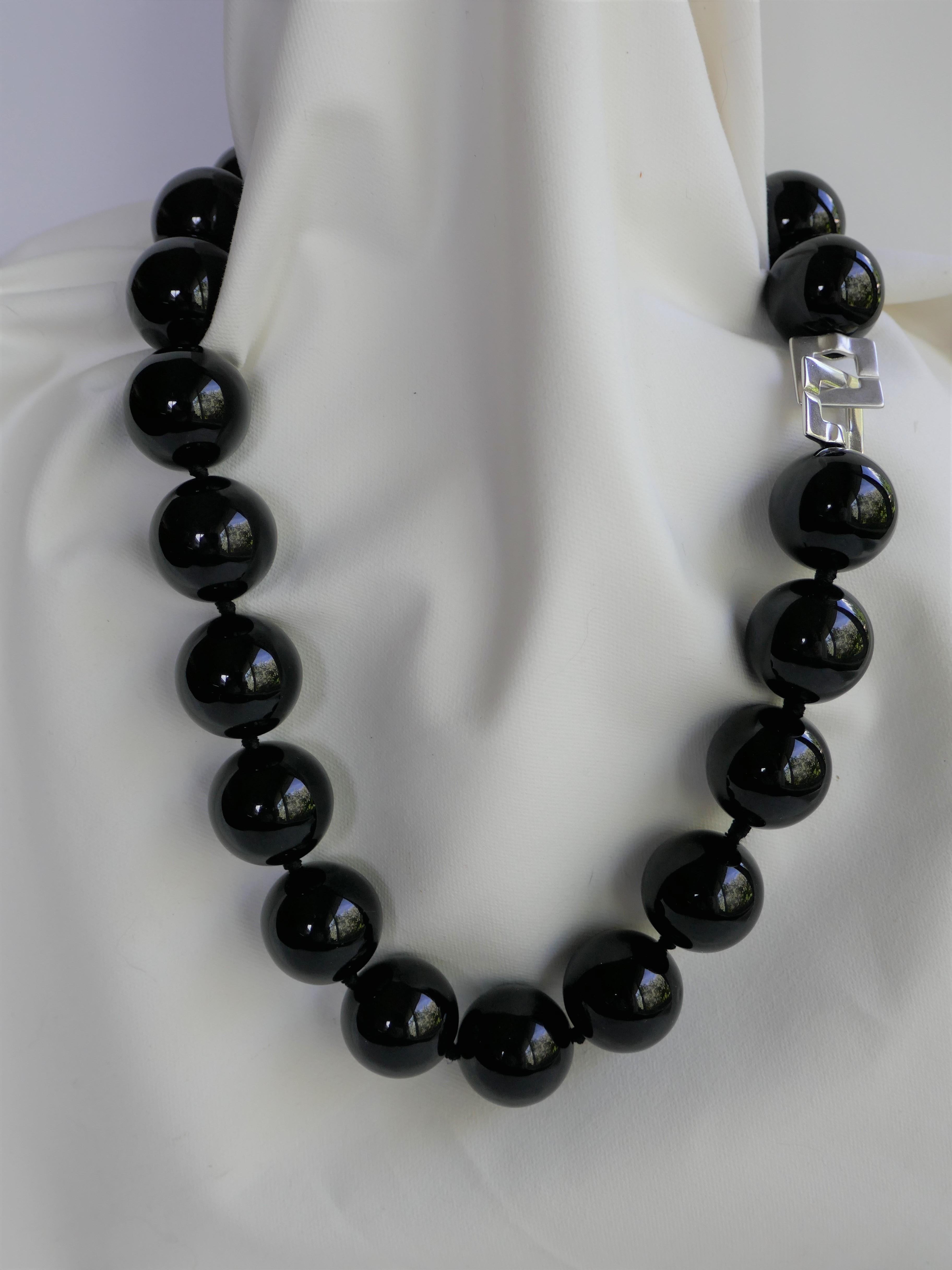 Contemporary 20mm Black Onyx 925 Sterling Silver Gemstone Necklace For Sale