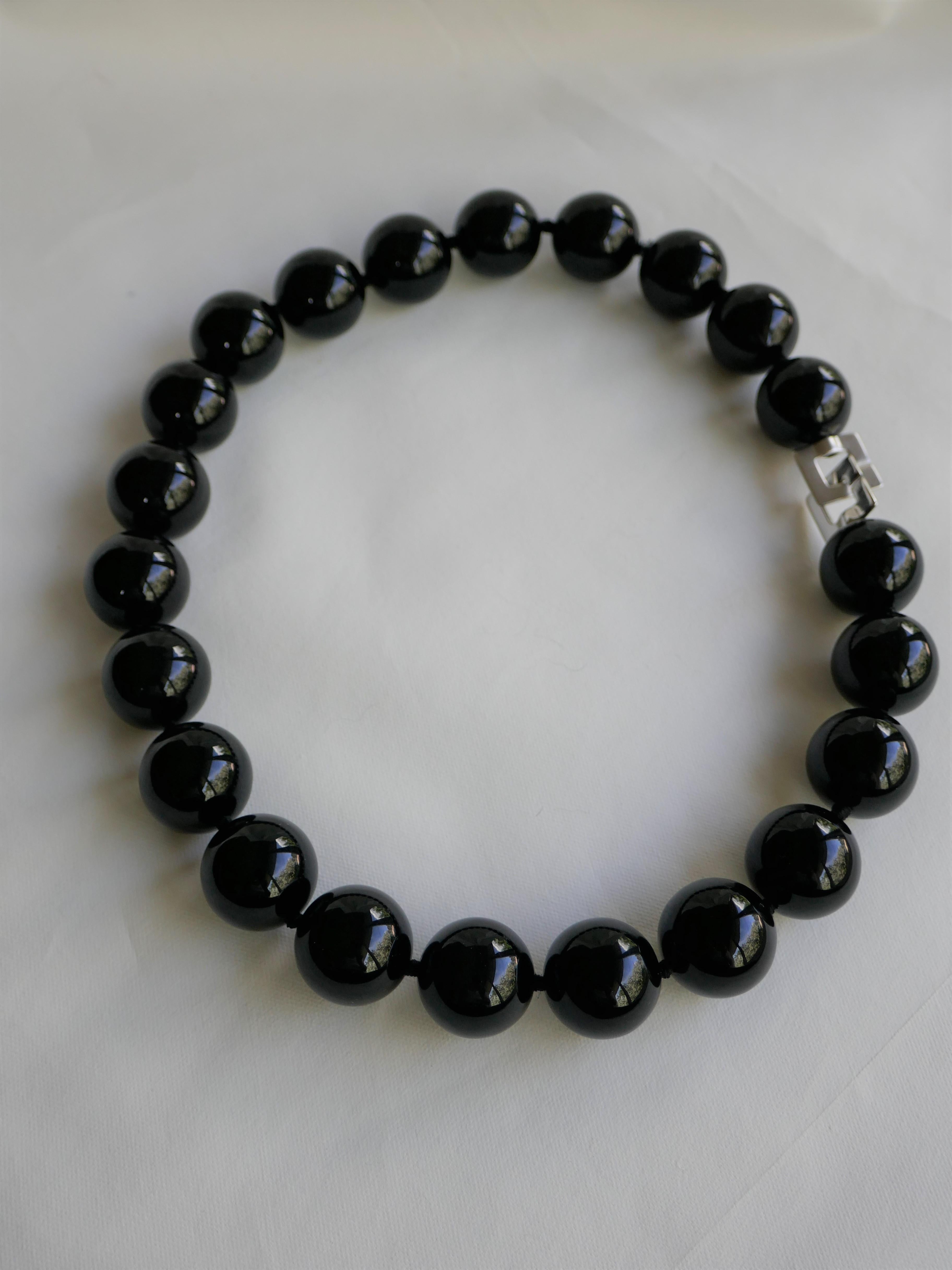 20mm Black Onyx 925 Sterling Silver Gemstone Necklace In New Condition For Sale In Coral Gables, FL