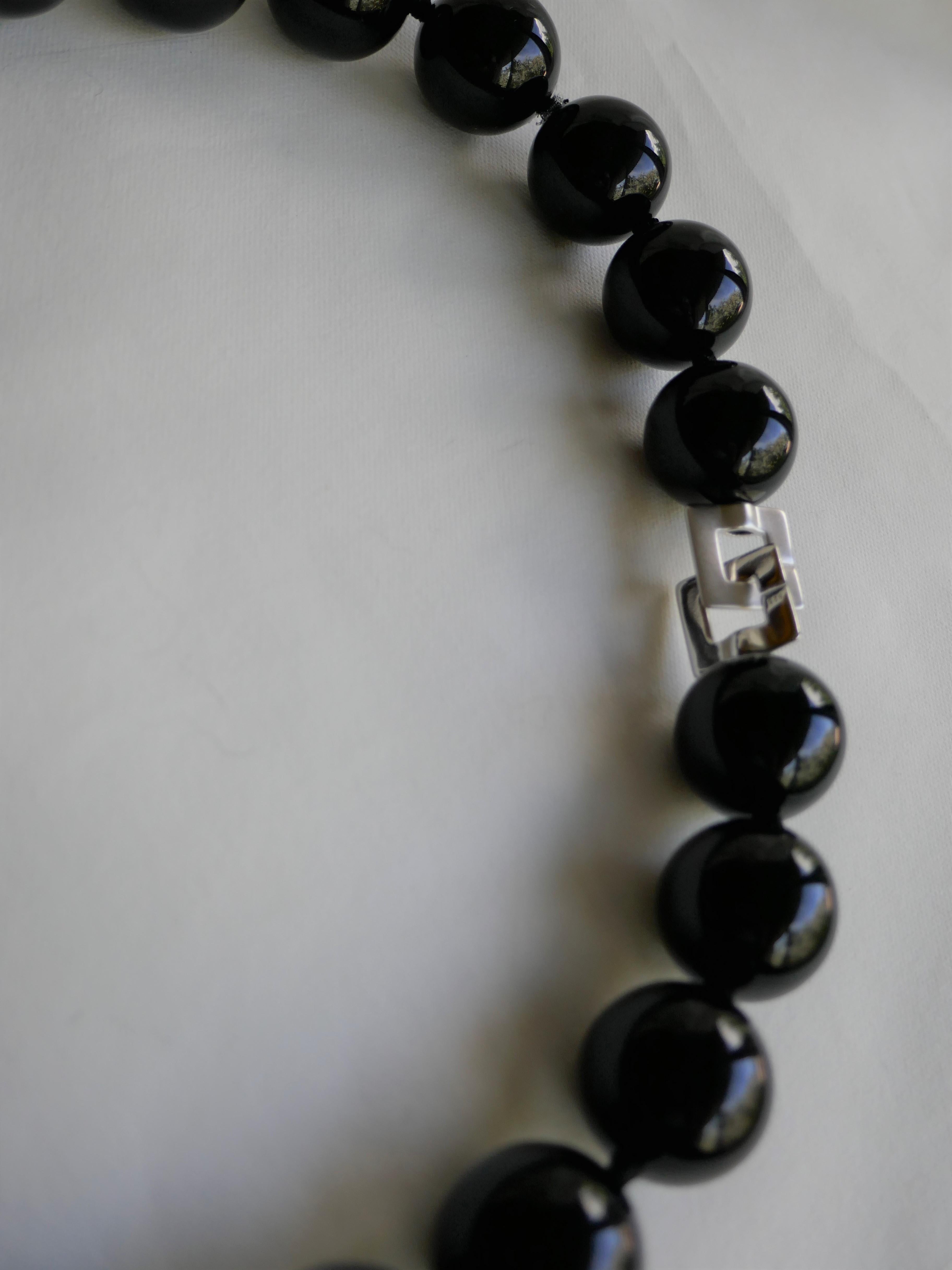 Women's 20mm Black Onyx 925 Sterling Silver Gemstone Necklace For Sale