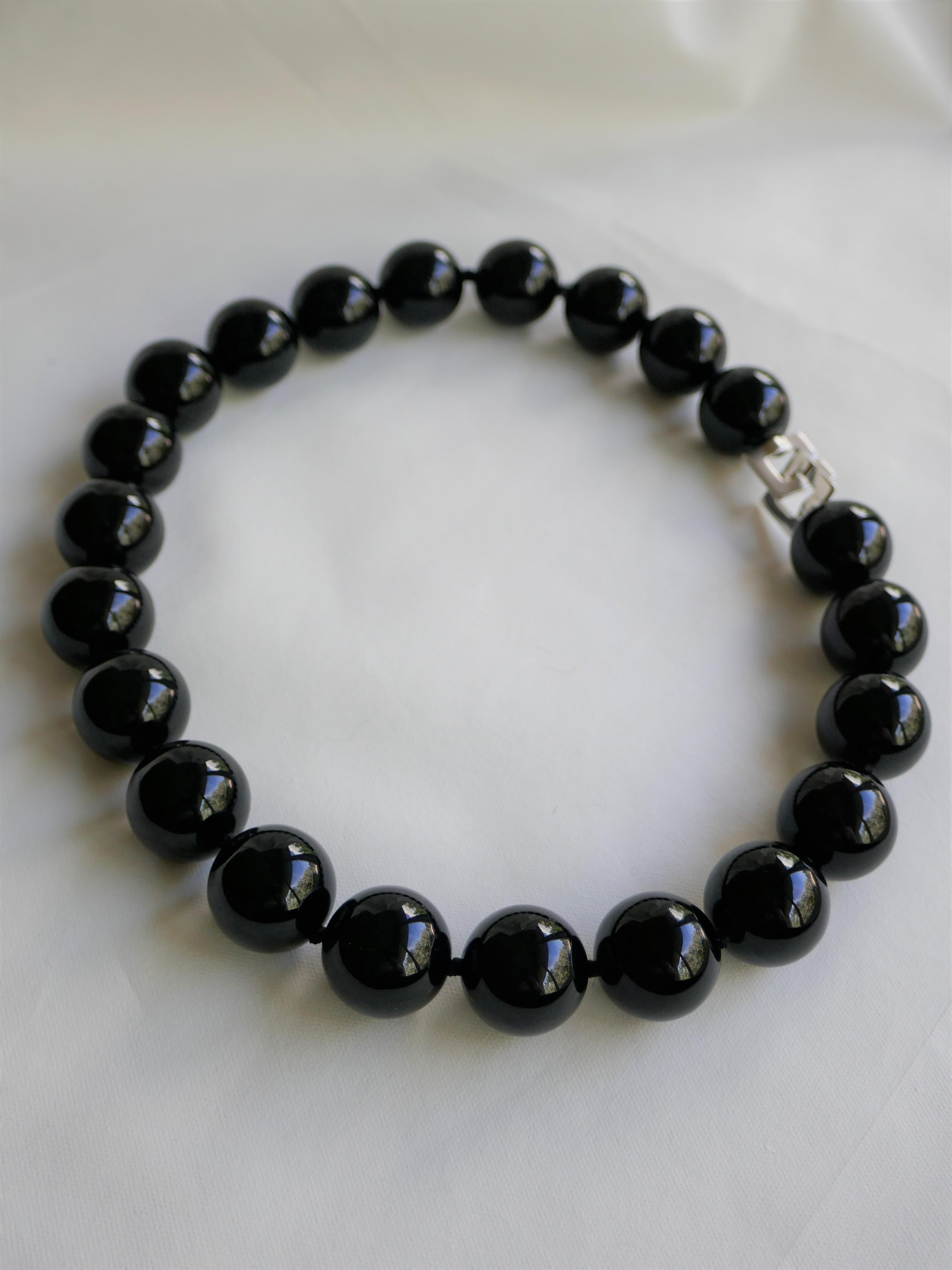 20mm Black Onyx 925 Sterling Silver Gemstone Necklace For Sale 1