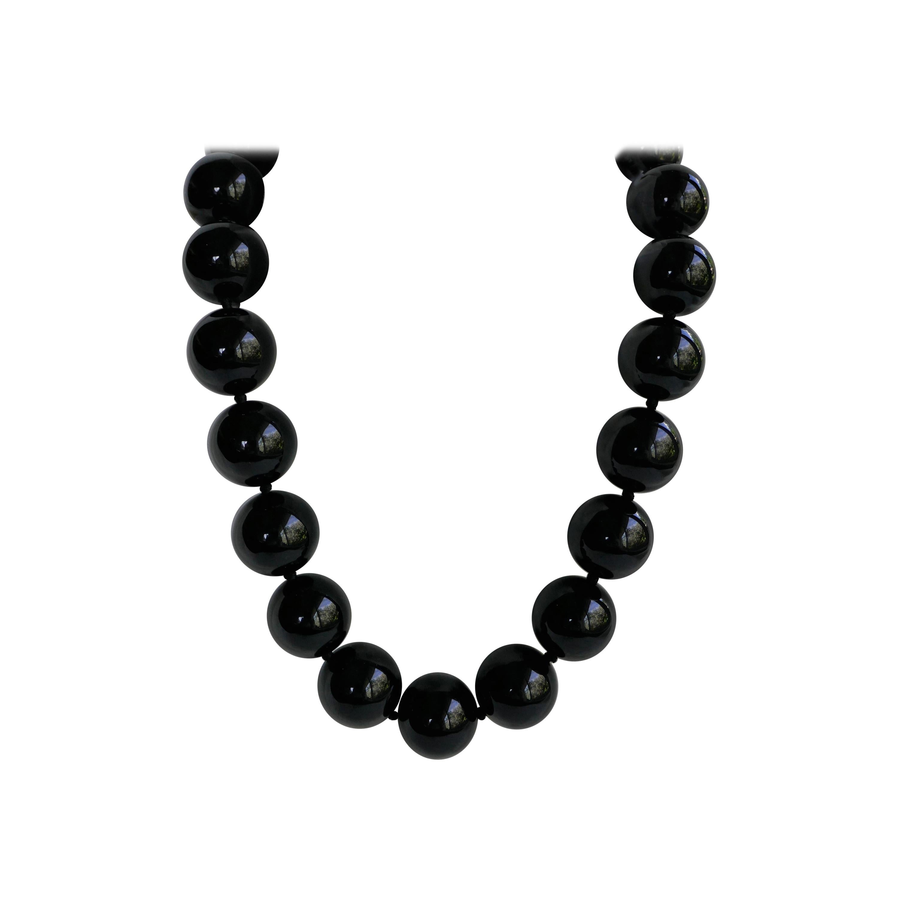 20mm Black Onyx 925 Sterling Silver Gemstone Necklace For Sale