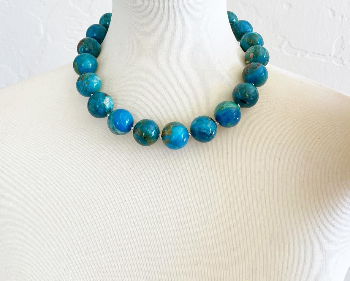 20mm Peruvian Blue Opal Round Beaded Necklace with Handmade Toggle Clasp  6