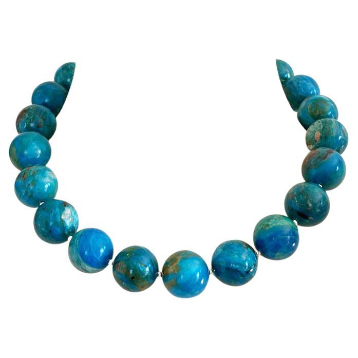 20mm Peruvian Blue Opal Round Beaded Necklace with Handmade Toggle Clasp 