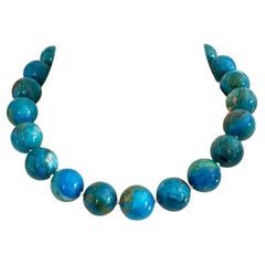 20mm Peruvian Blue Opal Round Beaded Necklace with Handmade Toggle Clasp 