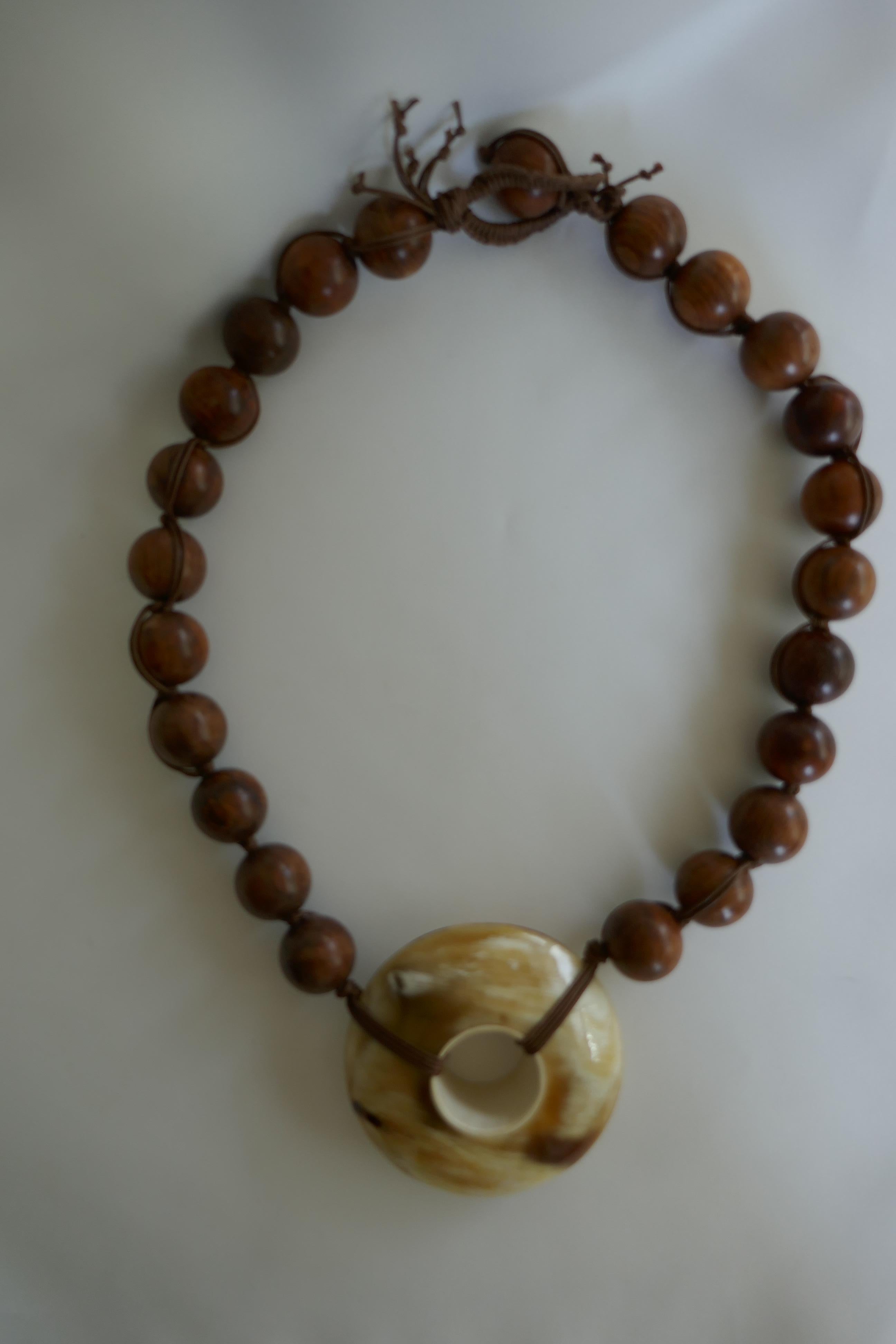 20MM Wood Horn Doughnut Necklaces In New Condition For Sale In Coral Gables, FL