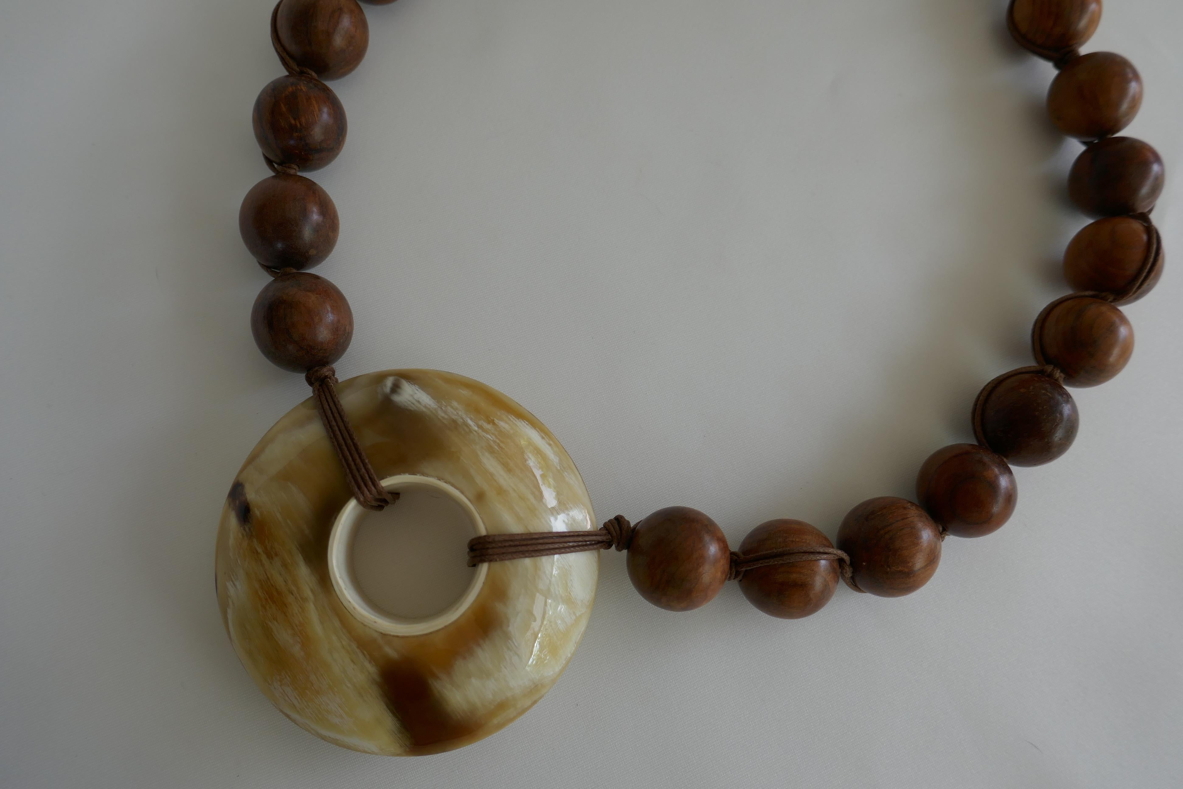 20MM Wood Horn Doughnut Necklaces For Sale 2