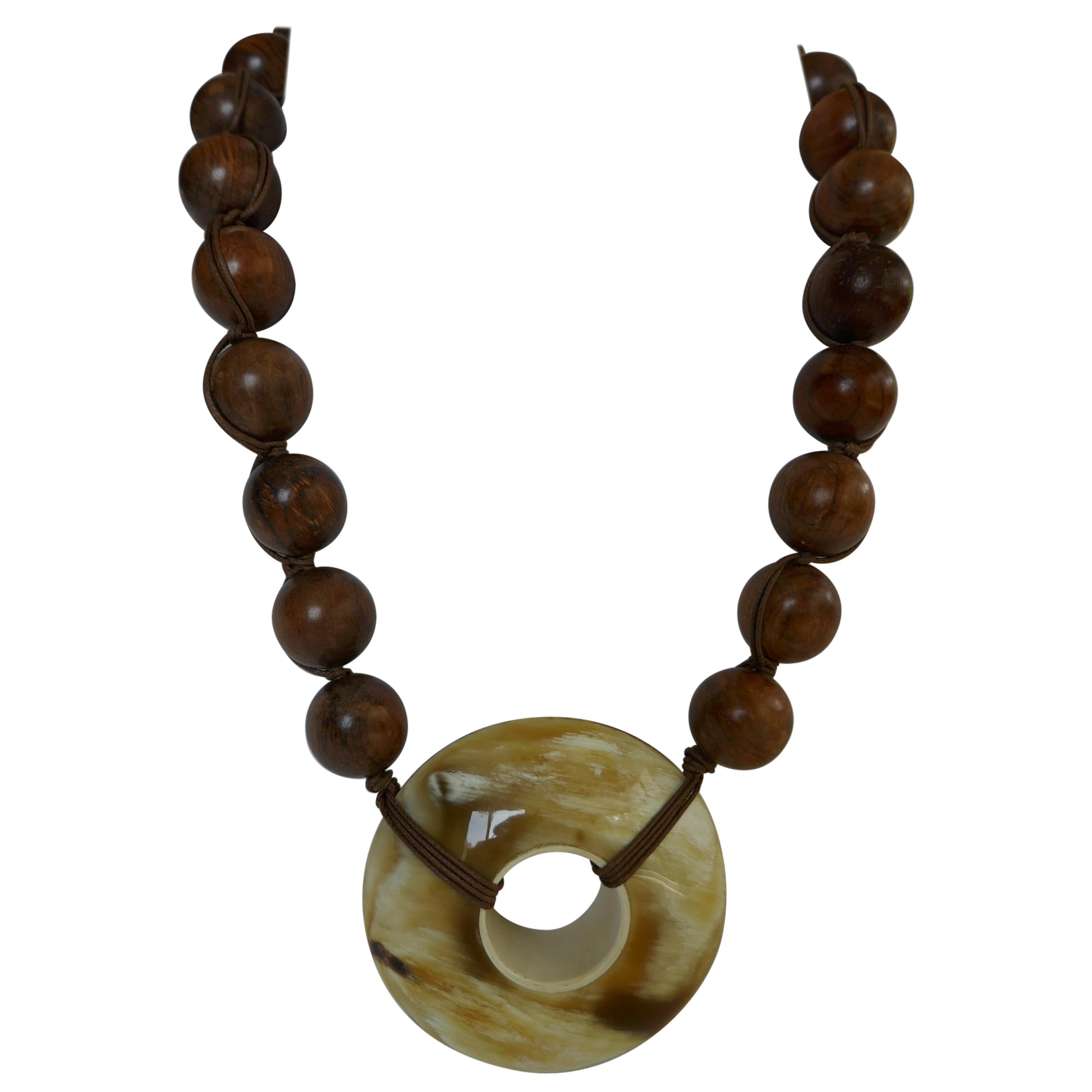 20MM Wood Horn Doughnut Necklaces For Sale
