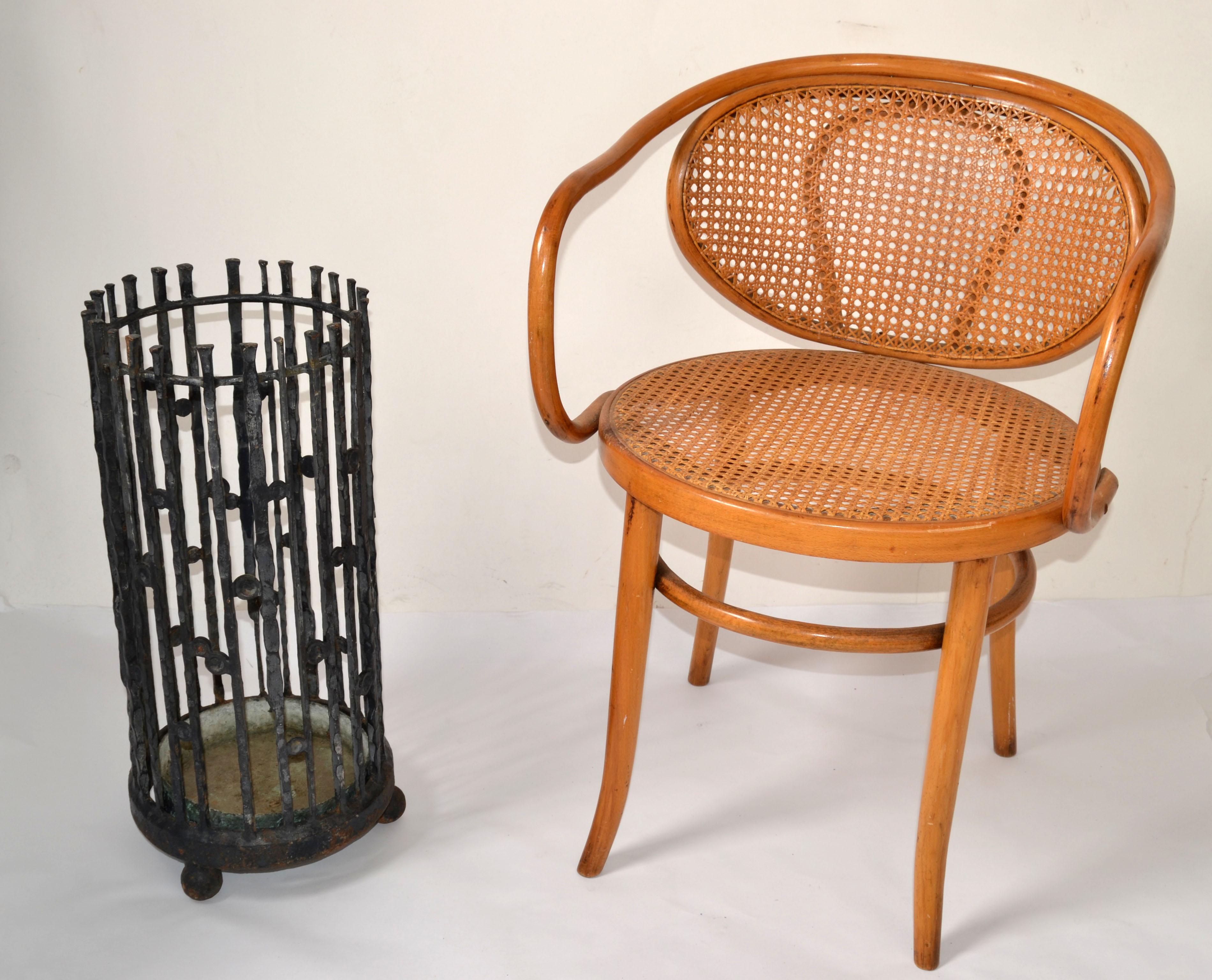 20s Italian Handmade Wrought Iron Umbrella Stand Art Nouveau Style Bronze Saucer en vente 10