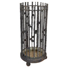 20s Italian Handmade Wrought Iron Umbrella Stand Art Nouveau Style Bronze Saucer