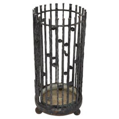 20s Italian Handmade Wrought Iron Umbrella Stand Art Nouveau Style Bronze Saucer