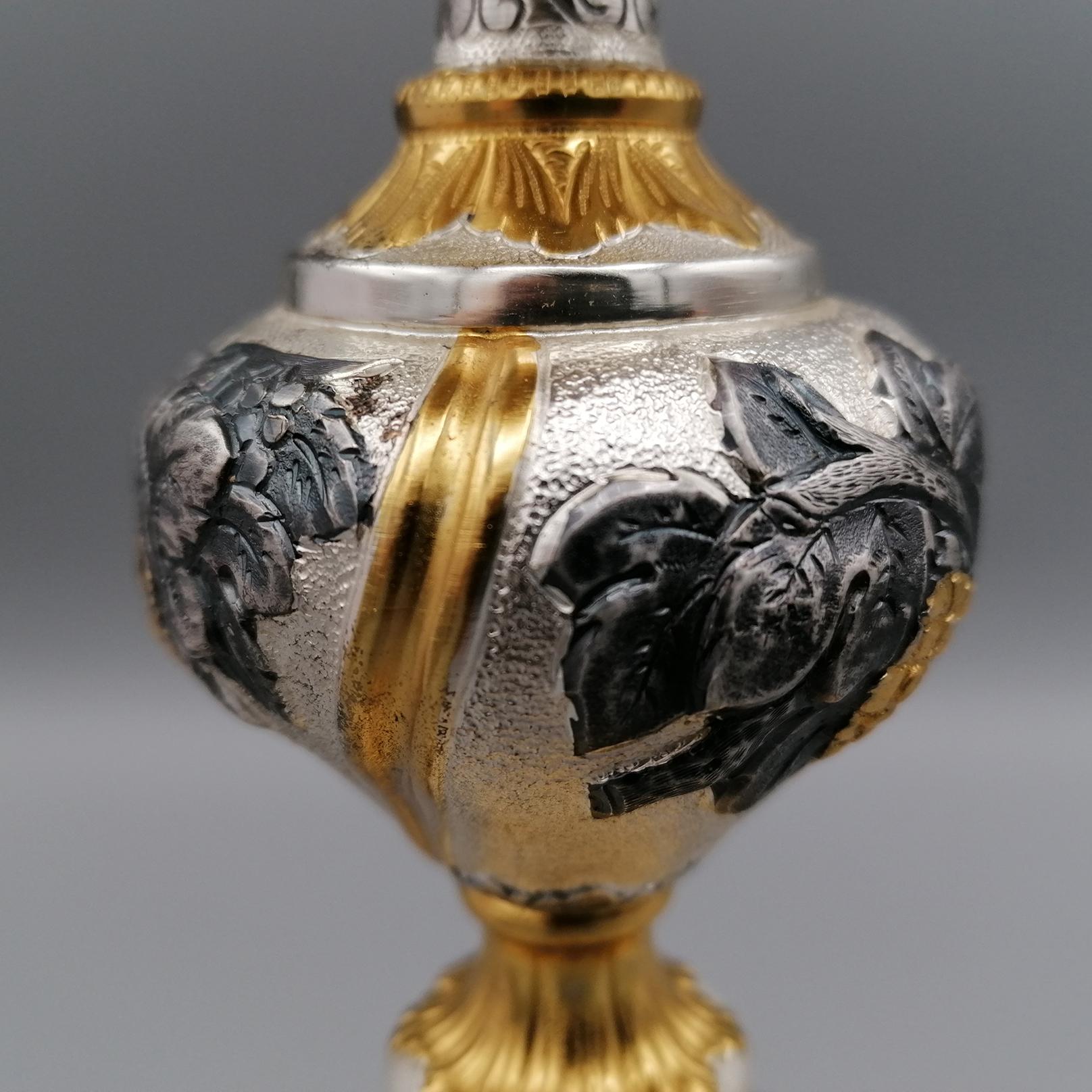 Embossed 20st Century Italian Sterling Silver Chalice For Sale