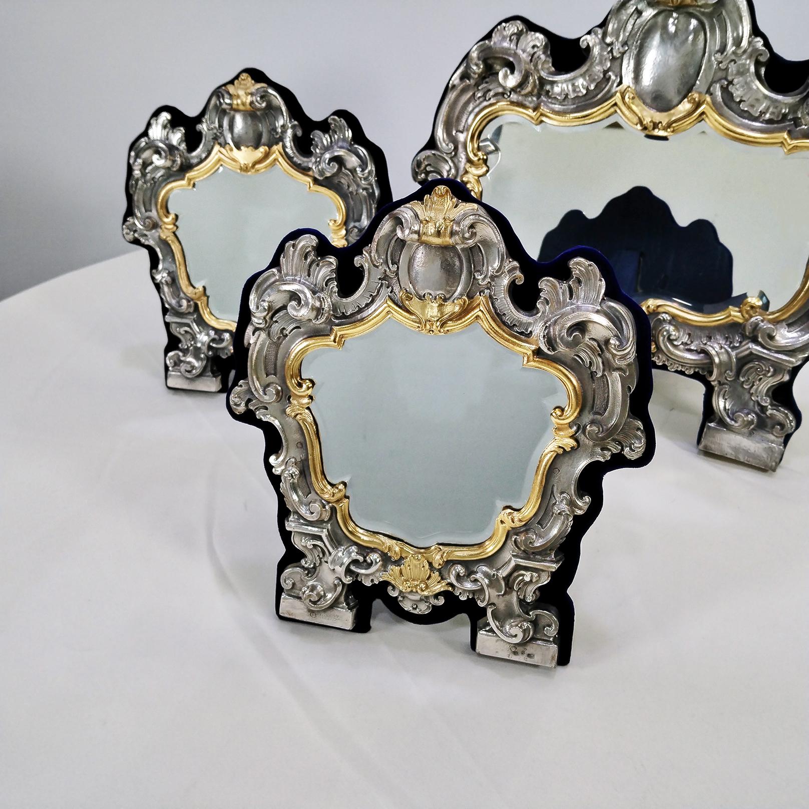 Italian jeu de trois miroirs de table baroques 