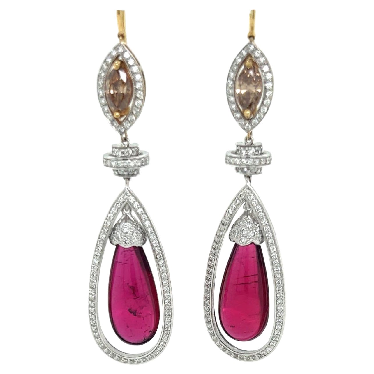 Boucles d'oreilles en or blanc et jaune 18 carats avec rubellite et diamants en bronze, 20 carats