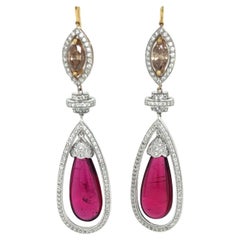 Boucles d'oreilles en or blanc et jaune 18 carats avec rubellite et diamants en bronze, 20 carats