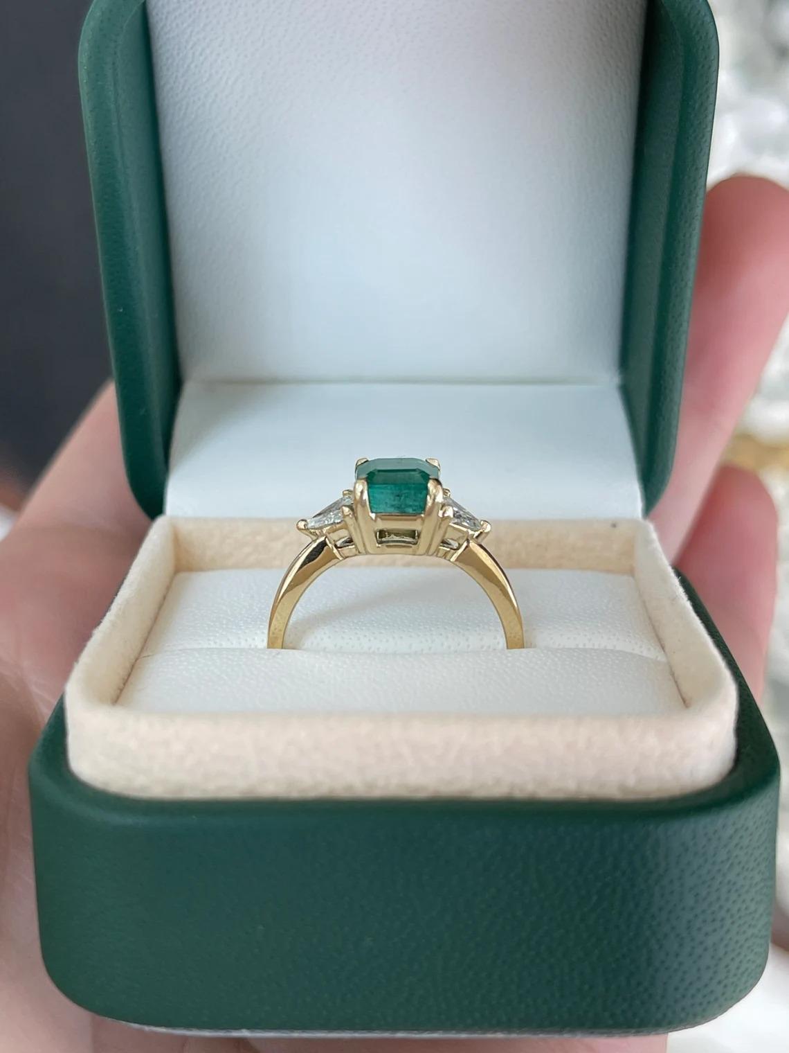 2.0tcw 14K Asscher Emerald & Trillion Cut Diamond Accent Three Stone Engage Ring For Sale 1