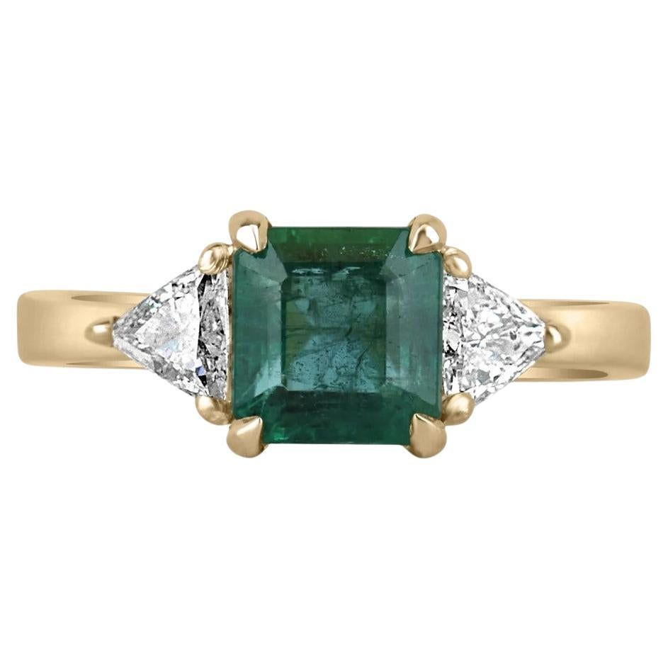 2.0tcw 14K Asscher Emerald & Trillion Cut Diamond Accent Three Stone Engage Ring For Sale