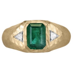 2.0tcw 14K Emerald Cut Vertical & Trillion Diamond 3 Stone Gold Finish