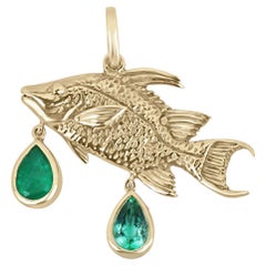 2.0tcw Oro 14K Smeraldo verde intenso Taglio a pera Ciondolo a forma di pesce porcello Oro massiccio Rosso
