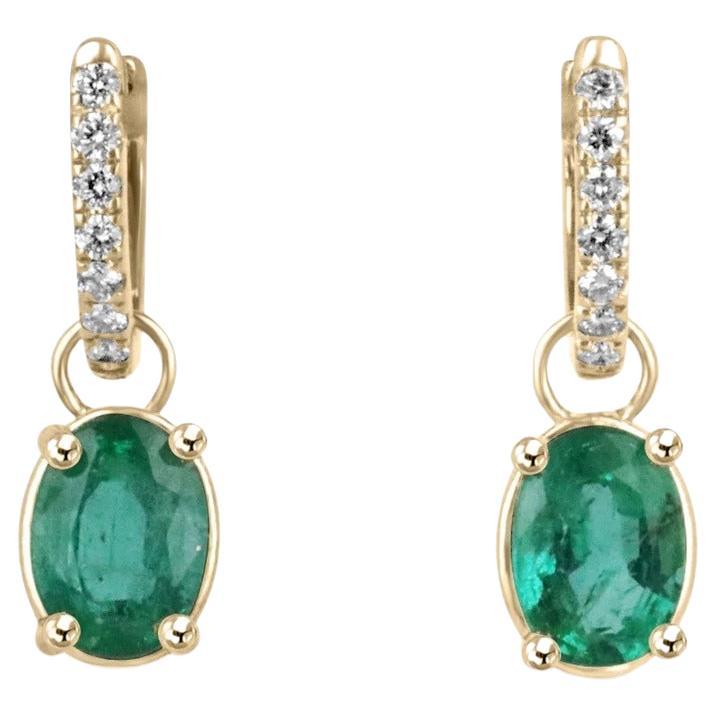 2.0tcw 14K Natural Lush Green Oval Cut Emerald & Diamond Accent Dangle Earrings For Sale