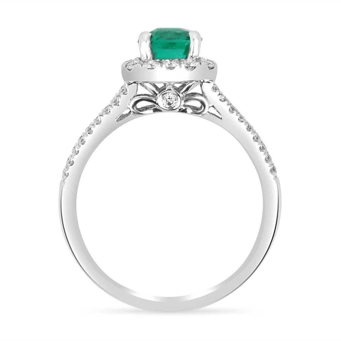 Modern 2.0tcw AAA+ Colombian Emerald-Emerald Cut & Diamond Halo Engagement Ring For Sale
