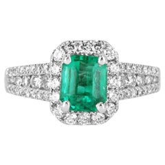 2.0tcw AAA+ Colombian Emerald-Emerald Cut & Diamond Halo Engagement Ring