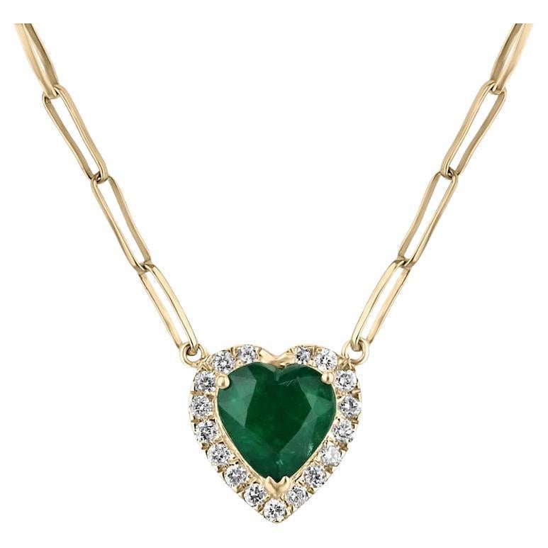 Ciondolo a forma di smeraldo e diamante da 2,0tcw  Collana con graffette a forma di cuore in oro 14K