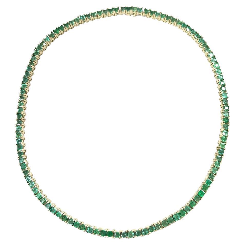20tcw Princess Cut Emerald Tennis Necklace 14K Gold 17-inch Natural Emerald For Sale