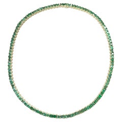20tcw Esmeralda Corte Princesa Collar Tenis Oro 14K 17-pulgadas Esmeralda Natural