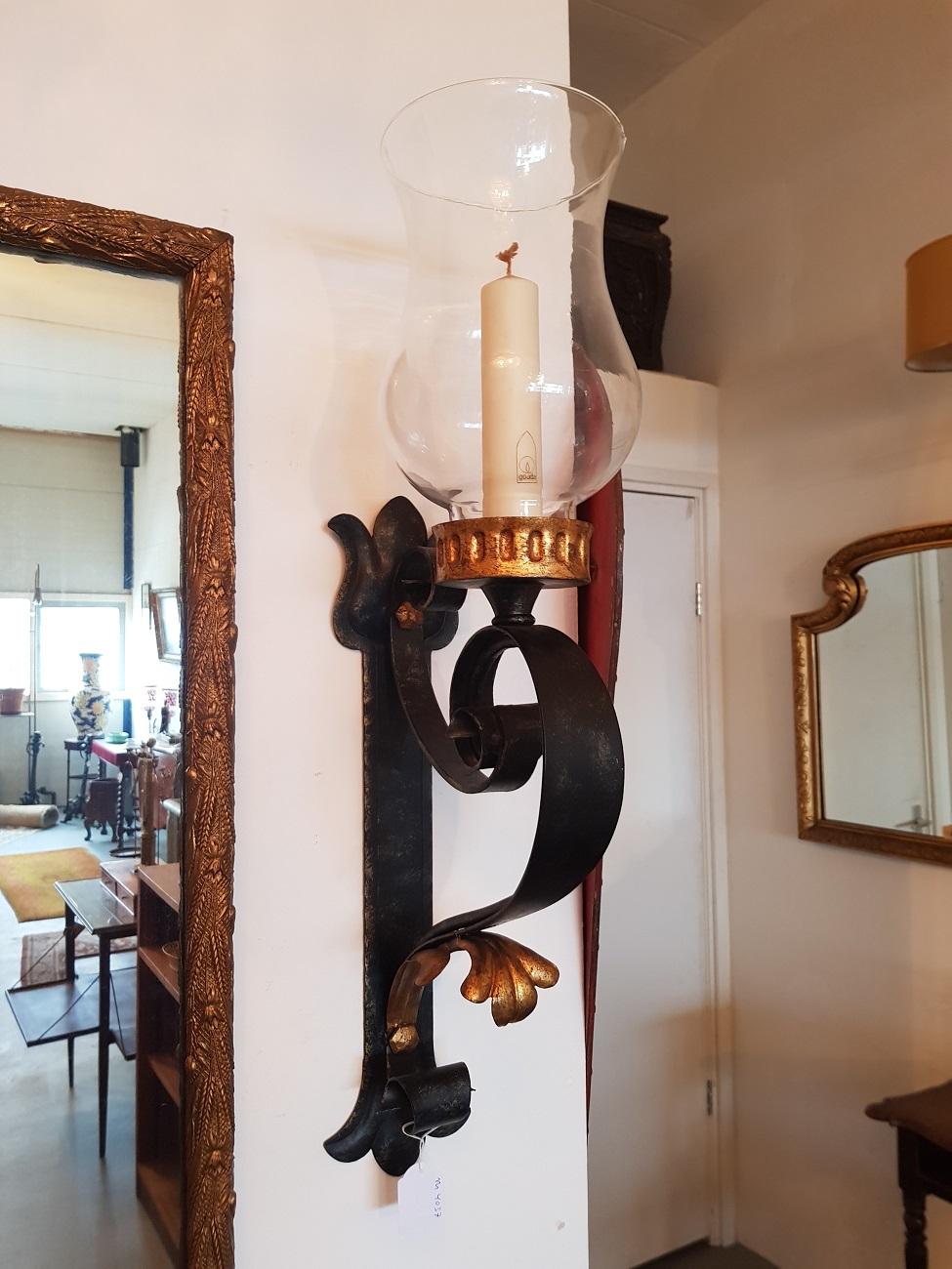 European 20th-21th Century Metal Candle Sconces with Gold Colored Ornaments For Sale
