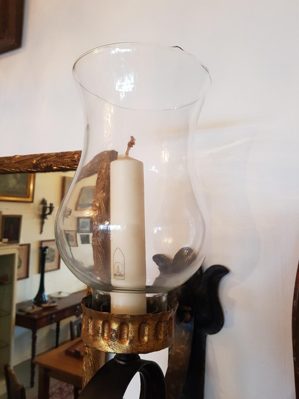 20th-21th Century Metal Candle Sconces with Gold Colored Ornaments In Good Condition For Sale In Raalte, NL