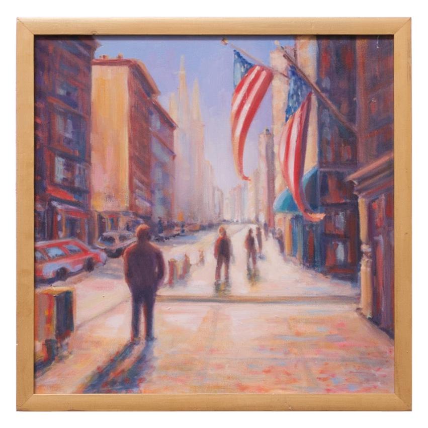 "20th and Broadway" Oil on Canvas Cityscape by Sandra Rubel