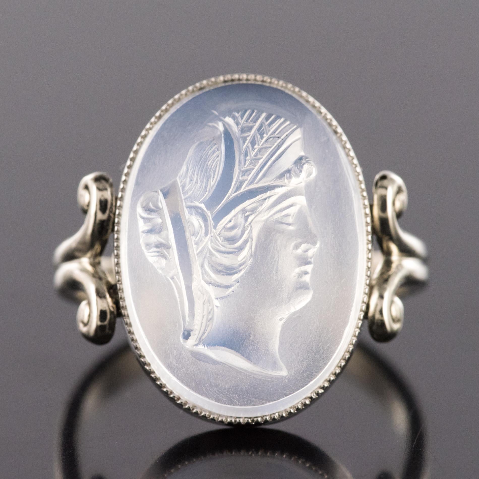 20th Antique Moonstone Cameo White Gold Ring 3