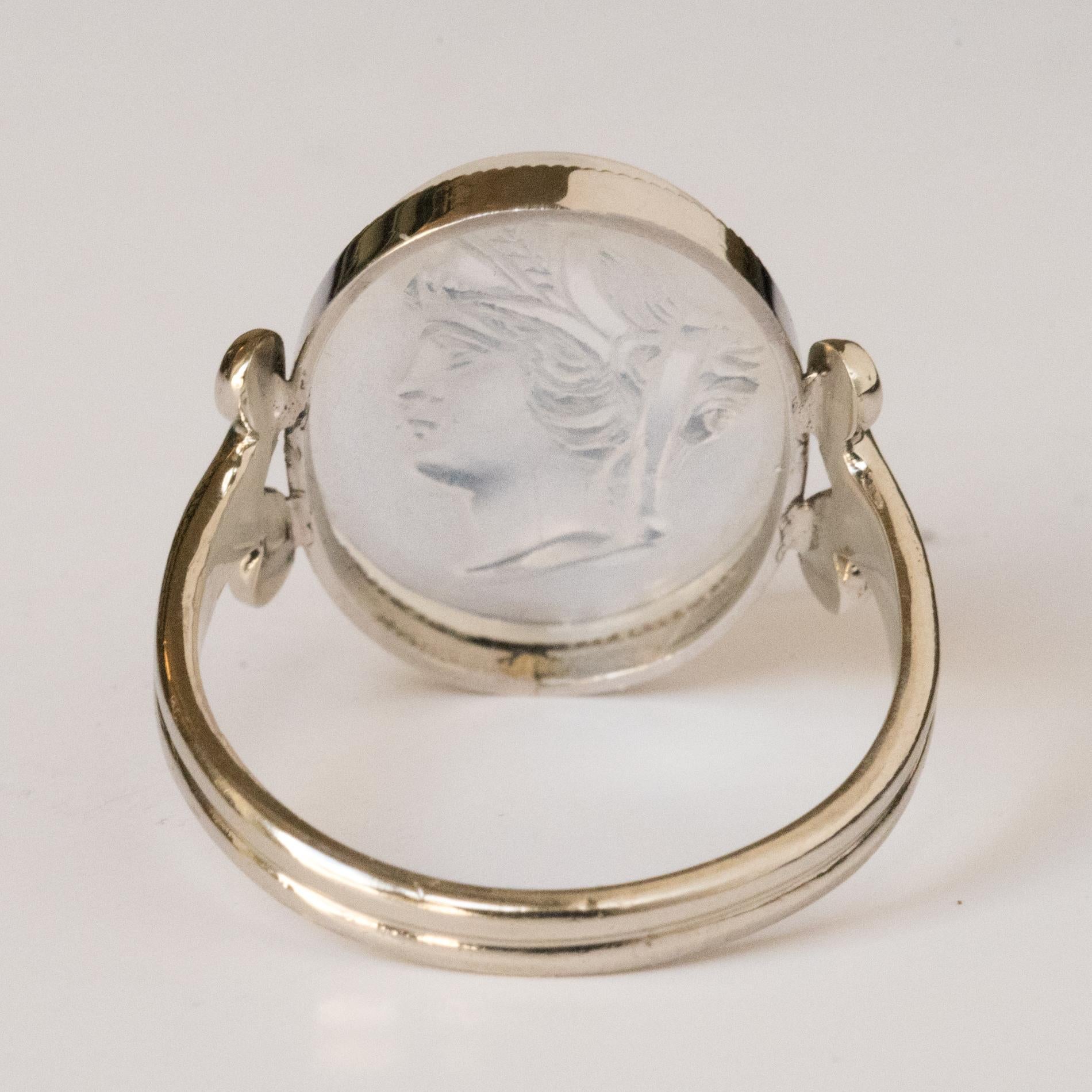 20th Antique Moonstone Cameo White Gold Ring 4