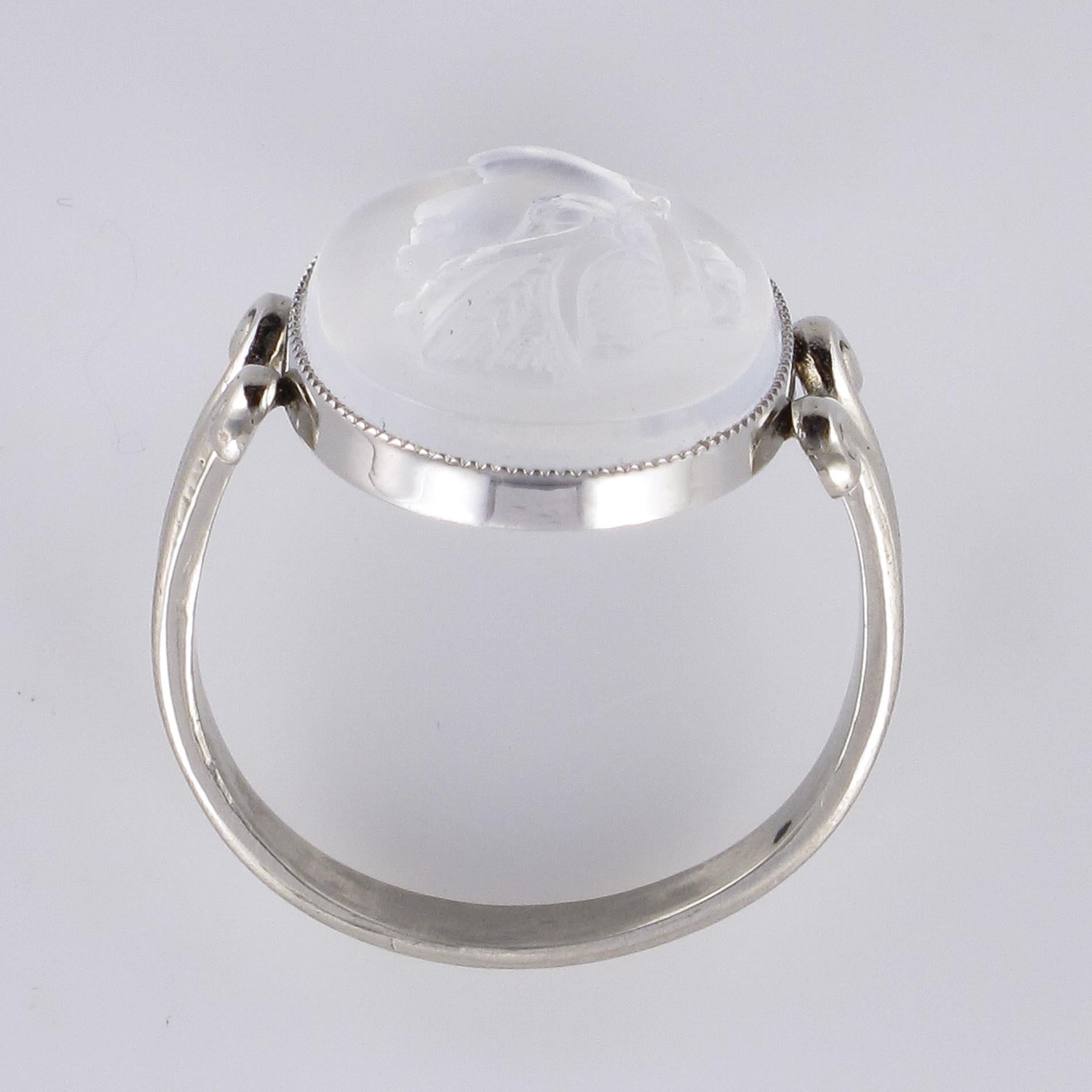 20th Antique Moonstone Cameo White Gold Ring 5