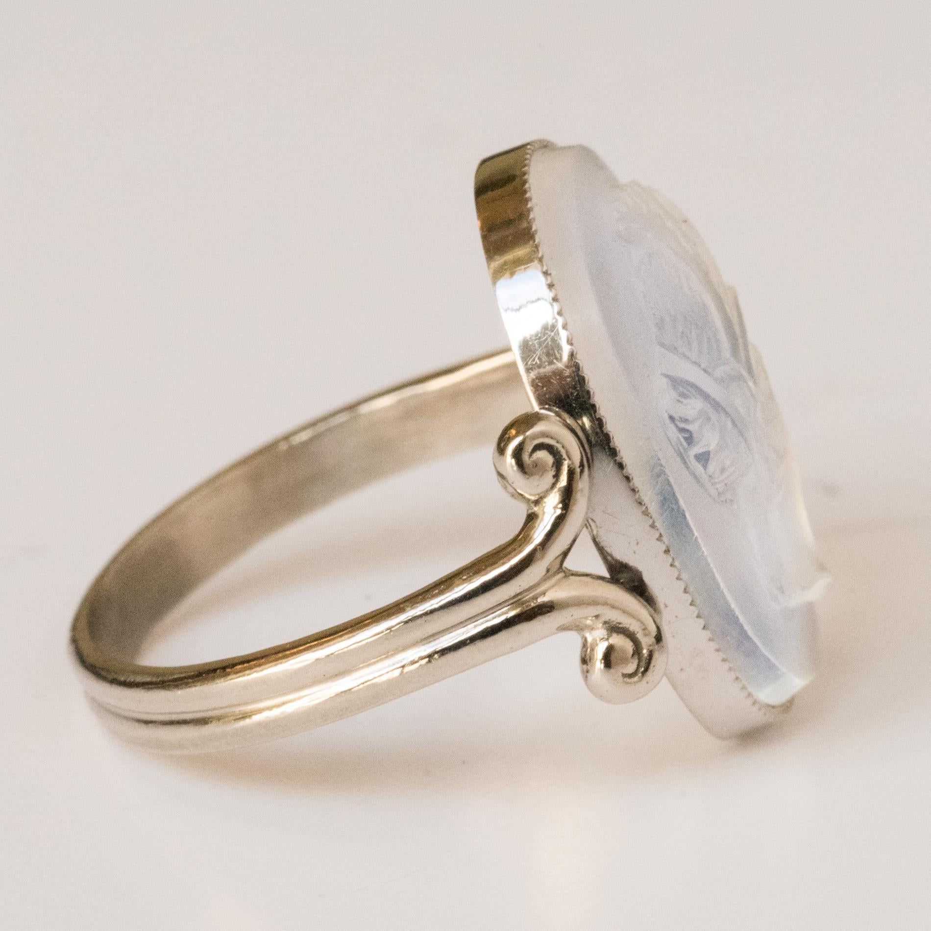 Women's 20th Antique Moonstone Cameo White Gold Ring