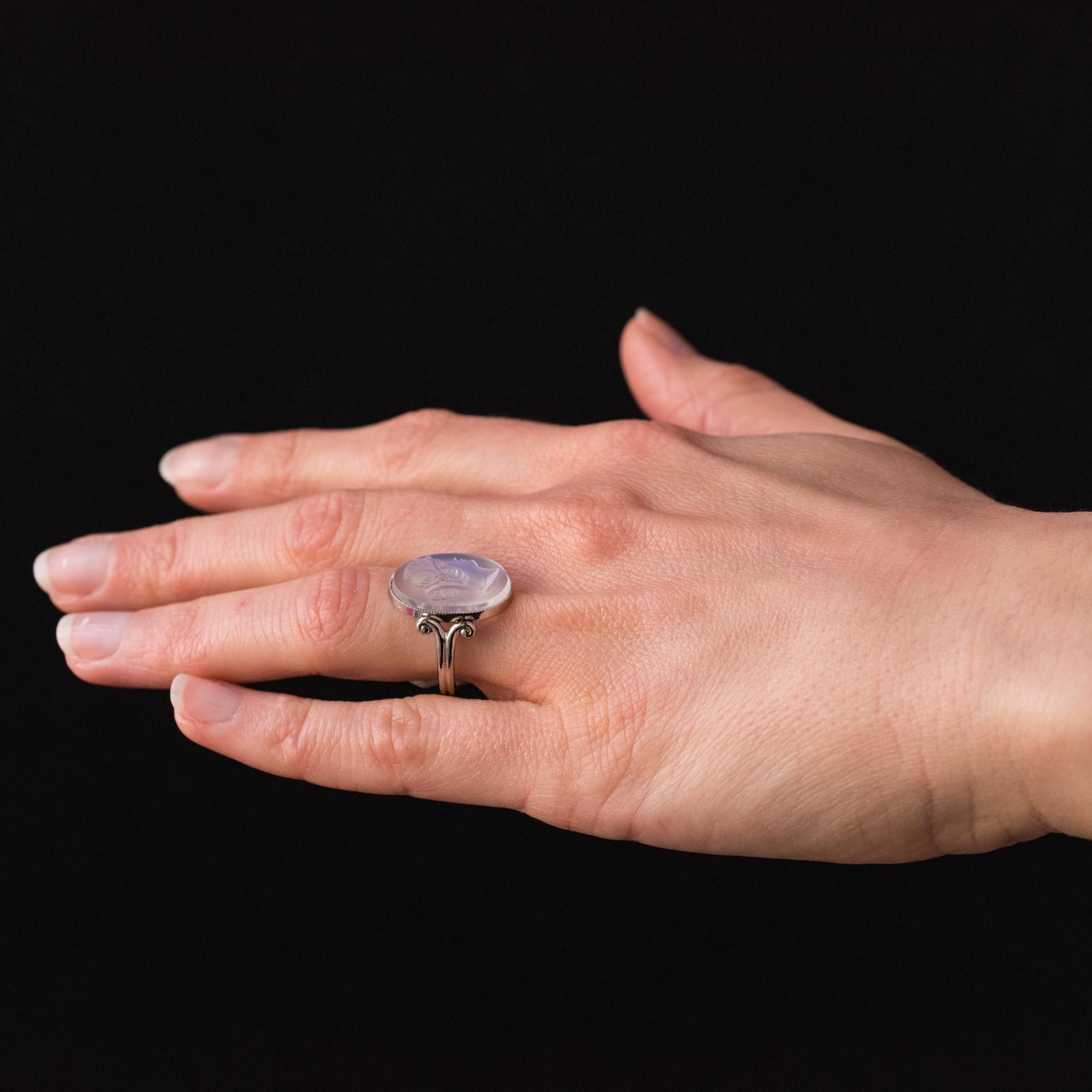 20th Antique Moonstone Cameo White Gold Ring 1