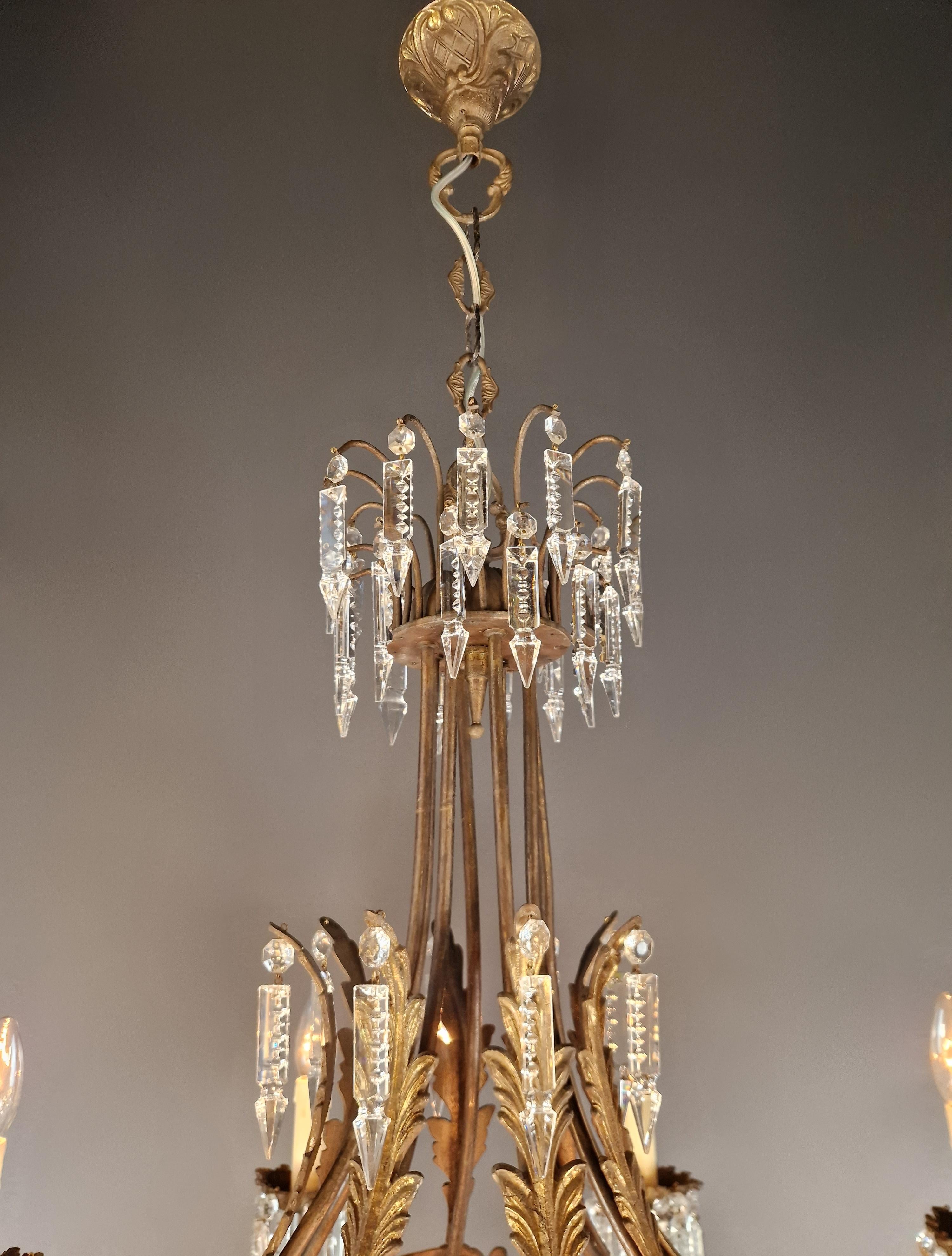 20ème Art Nouveau Brass Chandelier Lustre Ceiling Lamp Rarity Antique Italia 3