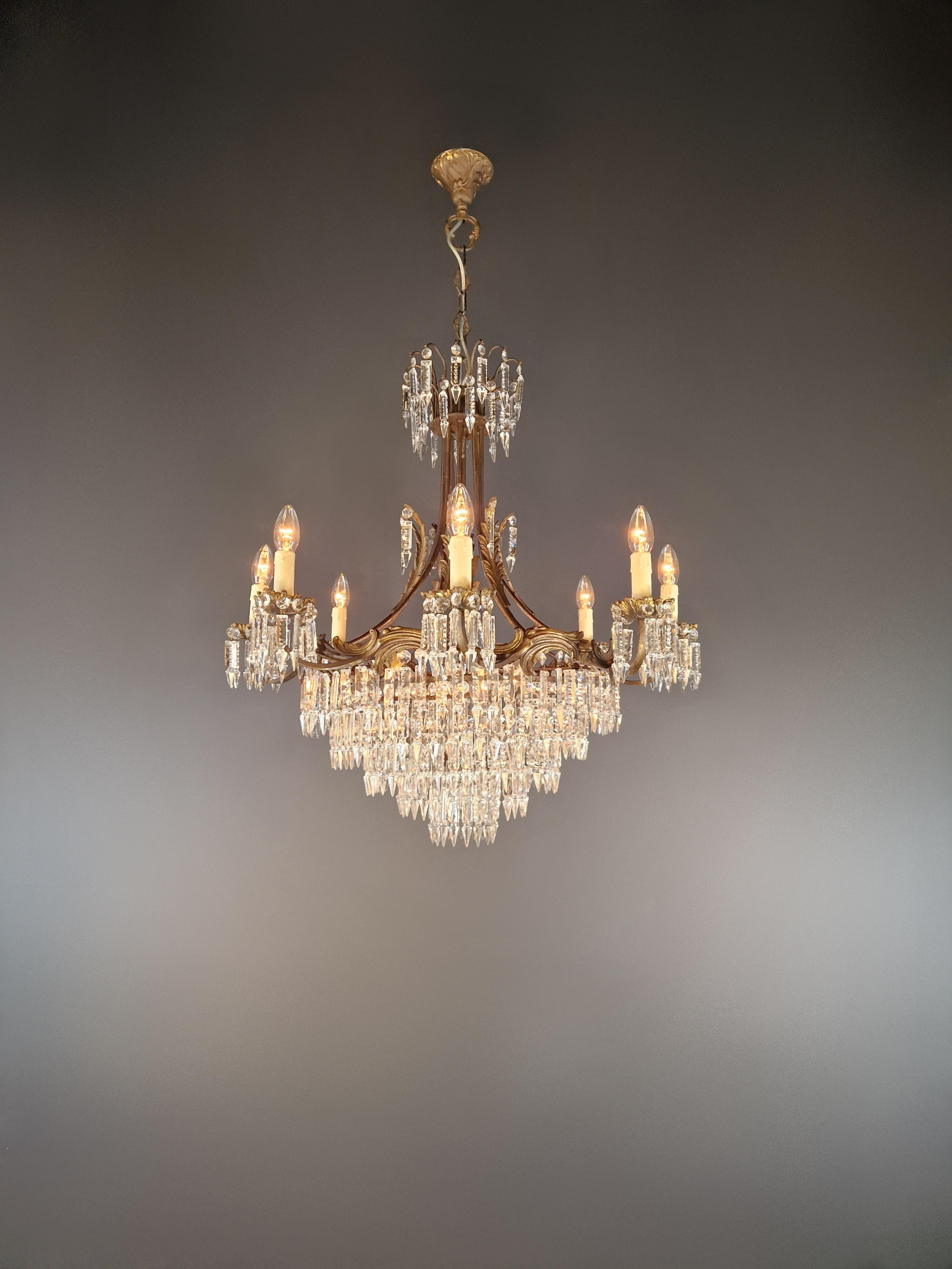 Rococo 20ème Art Nouveau Brass Chandelier Lustre Ceiling Lamp Rarity Antique Italia