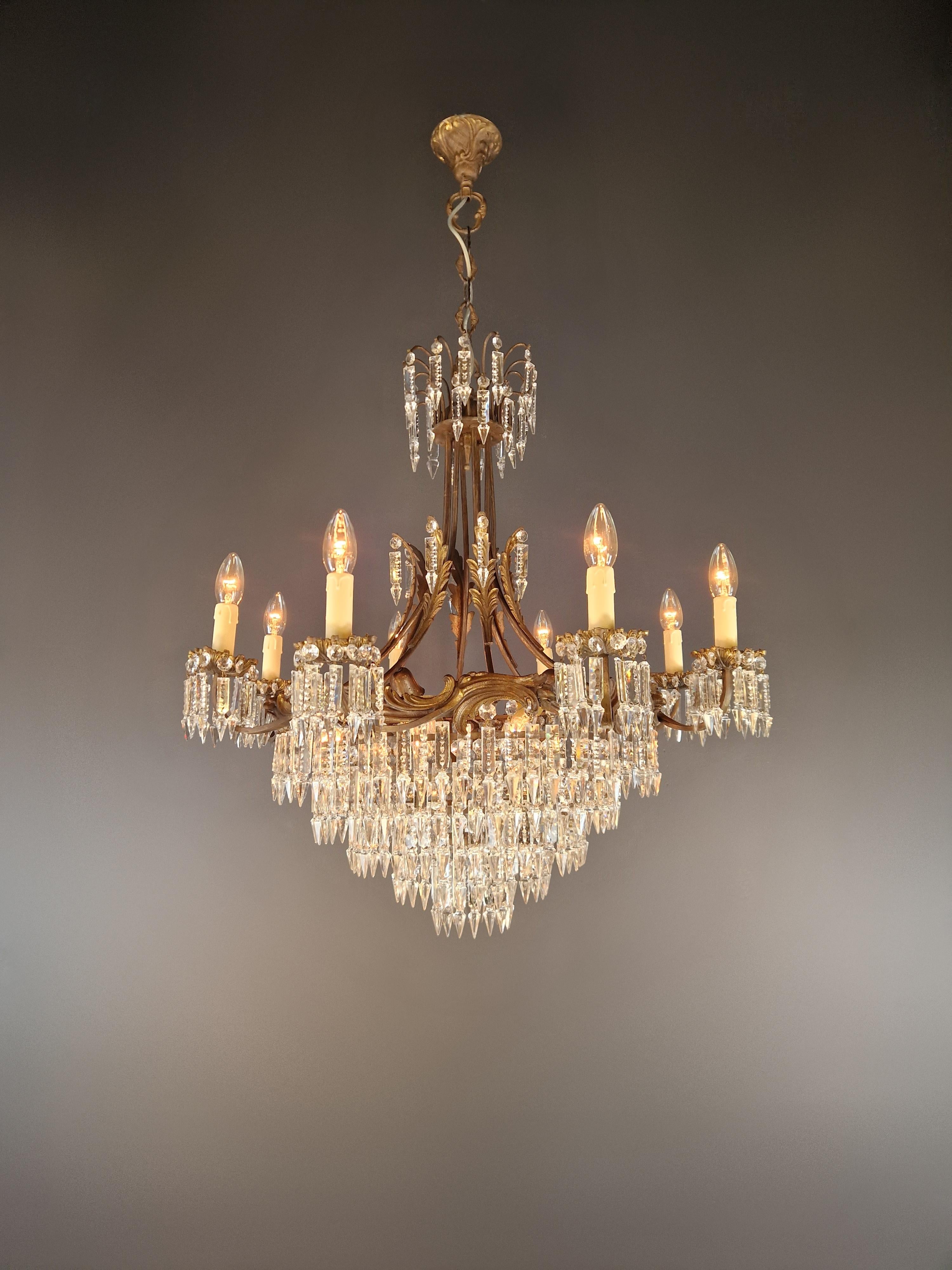italien 20ème Art Nouveau Brass Chandelier Lustre Ceiling Lamp Rarity Antique Italia