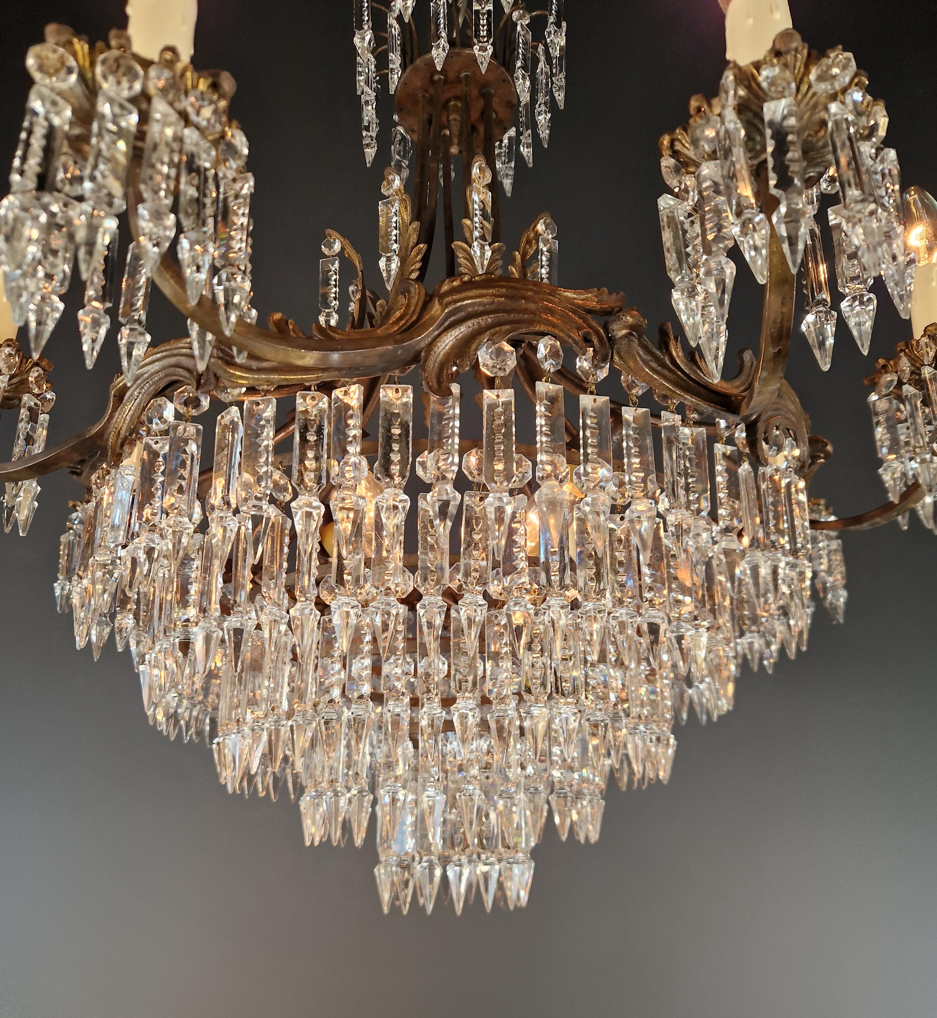20ème Art Nouveau Brass Chandelier Lustre Ceiling Lamp Rarity Antique Italia Bon état à Berlin, DE