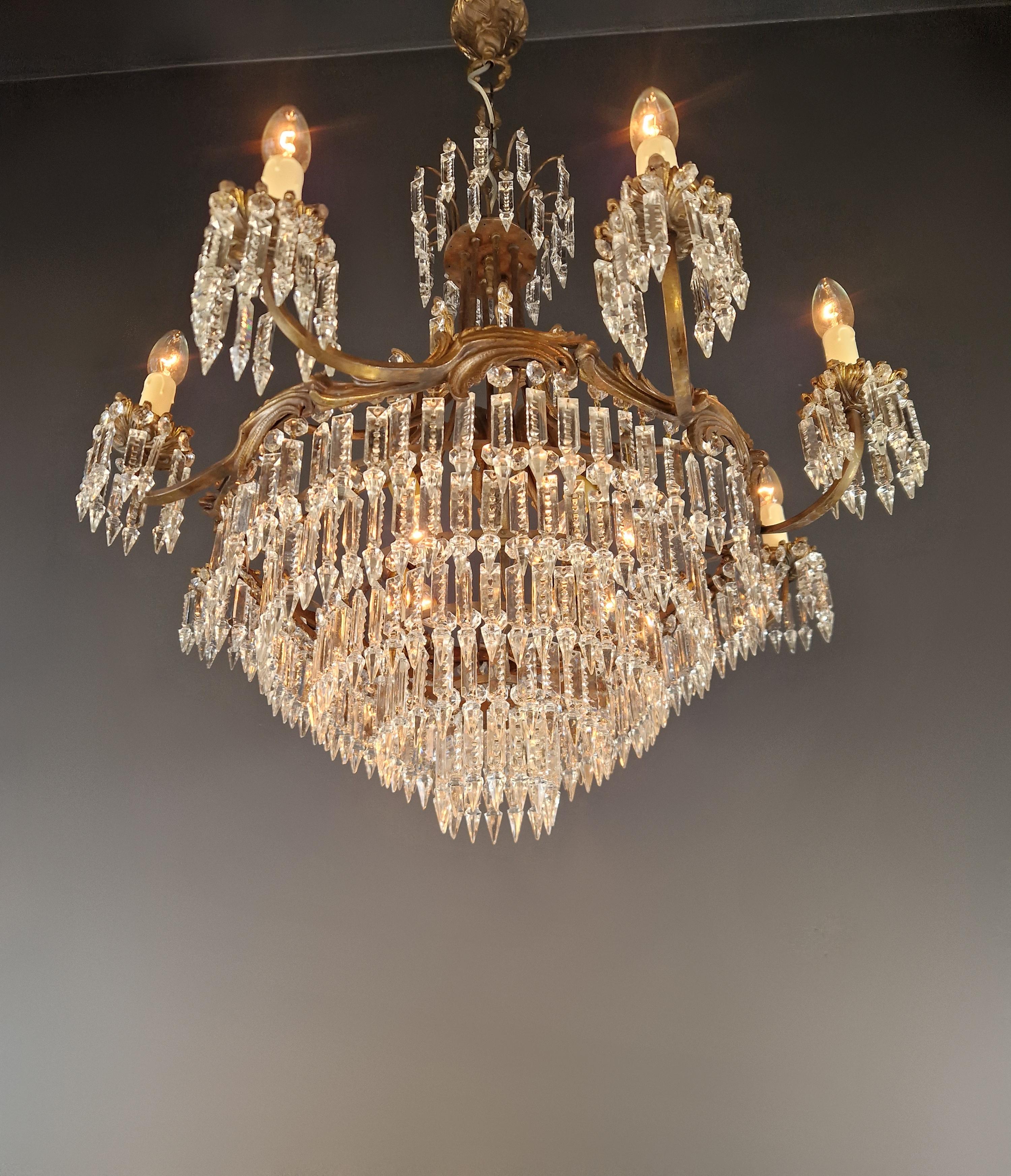 Milieu du XXe siècle 20ème Art Nouveau Brass Chandelier Lustre Ceiling Lamp Rarity Antique Italia