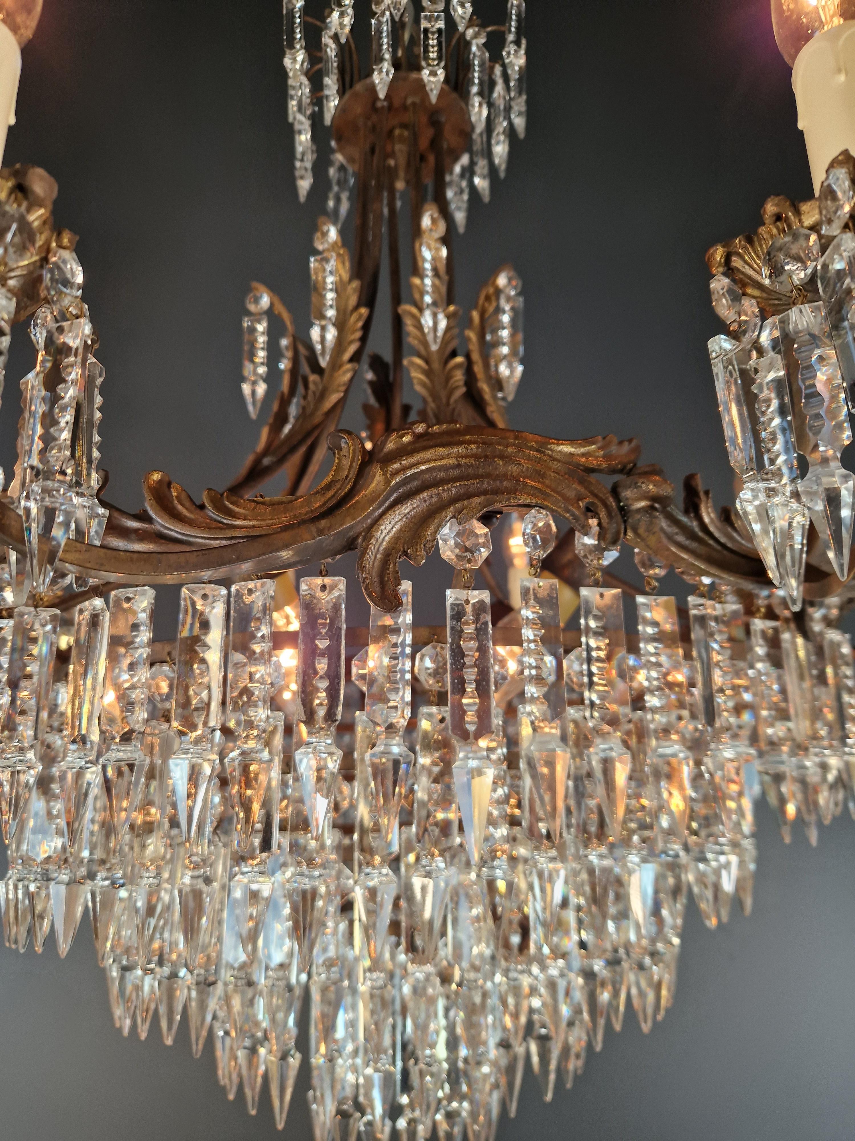20ème Art Nouveau Brass Chandelier Lustre Ceiling Lamp Rarity Antique Italia 1
