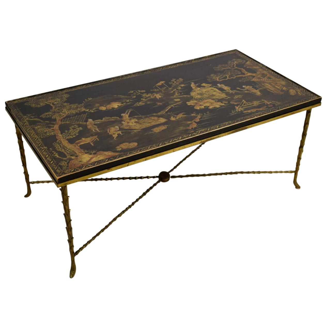 20th Baguès Gilt Bronze and Lacquered Wood French Luigi XVI Style Coffee Table