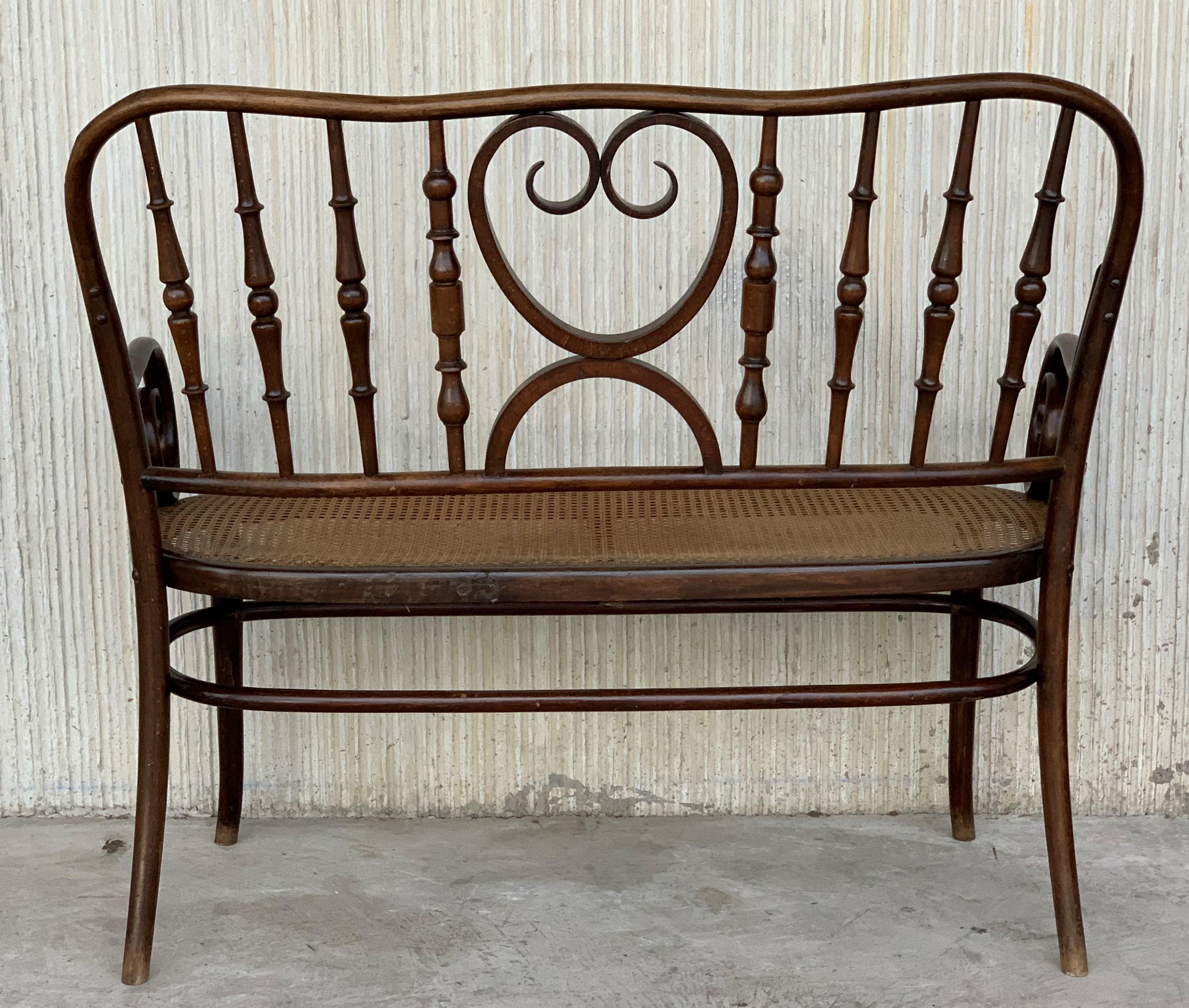 Spanish Colonial 20th Century Bentwood Sofa in the Thonet Style, circa 1925, Caned Seat For Sale