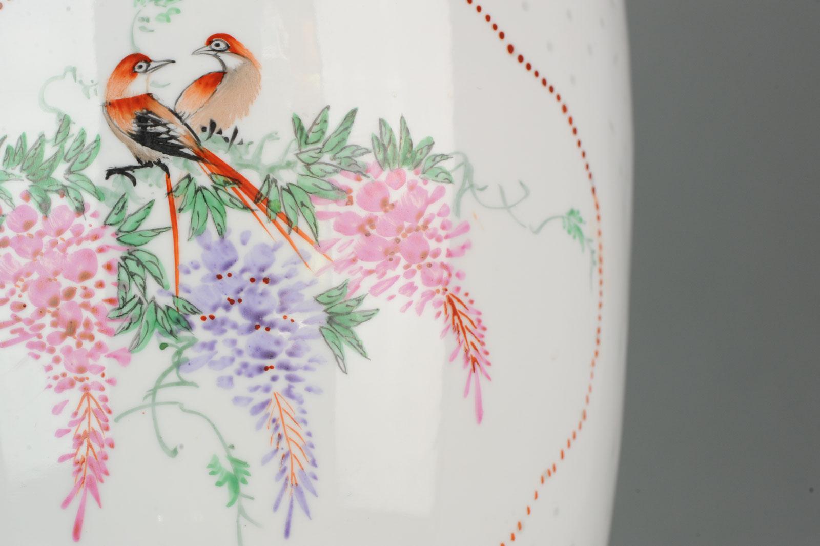 20th Birds Jingdezhen PRoC Eggshell Porcelain Lamp Lantern Chinese Marked For Sale 4